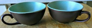 2 Vintage Koyo Stoneware By Kasuga Japan Turquoise & Brown Coffee Cups.