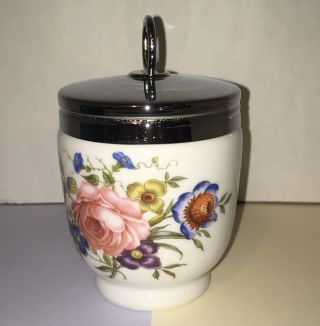 Vintage Royal Worcester BOURNEMOUTH Flowers Porcelain Egg Coddler England Boxed 3