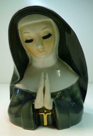 Vintage Japan Lady Head Vase - Nun - C 6021gold Cross Green Nun 