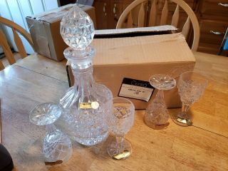 Bohemia Lead Crystal Decanter Set 24 Pbo.  Includes 4 Goblets & Decanter.