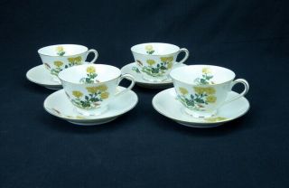 Noritake Set Of 4 Sandra Cups And Saucers Footed Multicolored Flowers Japan 3062