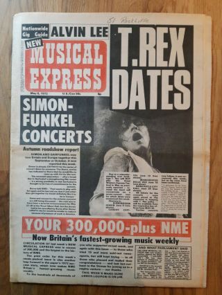 Nme Music Newspaper May 6th 1972 T - Rex Dates Cover