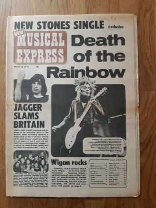 Nme Music Newspaper March 18th 1972 Death Of The Rainbow Humble Pie Rolling Ston