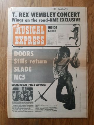 Nme Music Newspaper February 19th 1972 Joe Cocker T - Rex Wembley Concert