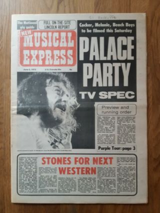 Nme Music Newspaper June 3rd 1972 Rolling Stones Joe Cocker Cover