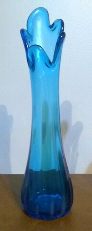 Vintage Blue Swung Vase Art Glass H 10 3/8 "