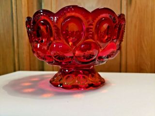 Vtg Red Amberina Moon And Stars Footed Open Compote Or Candy Dish - Ruffled Rim