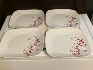 Corelle “hanami Garden” Square Dinner Plates Red Flowers Set Of 4
