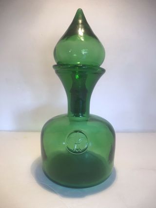 Vintage Emerald Green Italian,  Empoli Decanter Whit Fleur De Liz Accent