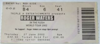 Roger Waters Pink Floyd - Live Concert Ticket Stub Wembley 27 June 2002