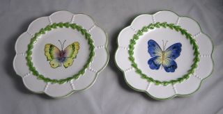 2 Vietri Italy Blue & Yellow Butterflies Salad - Dessert Plates 8 "