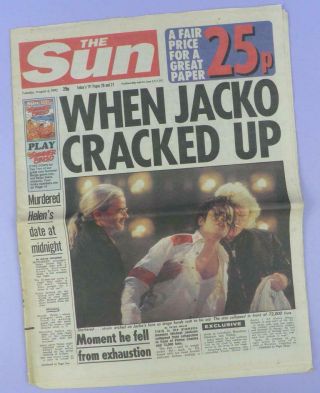 The Sun Newspaper 4th August 1992 Incl.  Michael Jackson Cover