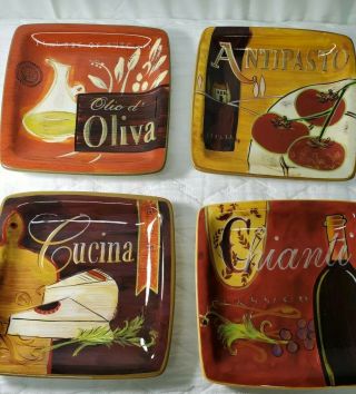 Set Of Four Pier 1 One Cucina Roma Earthenware Square Desert Plate 6 "