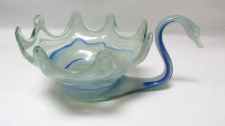 Vintage Mid Century Large Murano Blue Swirl Glass Swan Bowl