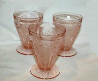 3 Vintage Pink Cherry Blossom 3 3/4” Footed Tumblers Depression Glass