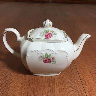 Rare Vintage Windsor By Sadler Cube Teapot Flowers Design Gold Accent