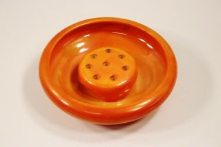 Antique Weller Pottery Flower Frog Bowl And 8 Hole Insert.  Burnt Orange