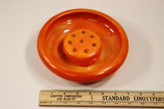Antique Weller Pottery flower frog Bowl and 8 hole insert.  Burnt Orange 2