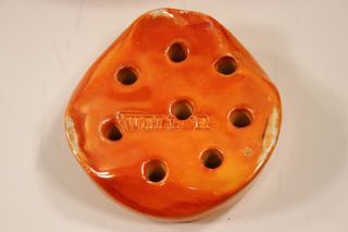 Antique Weller Pottery flower frog Bowl and 8 hole insert.  Burnt Orange 3