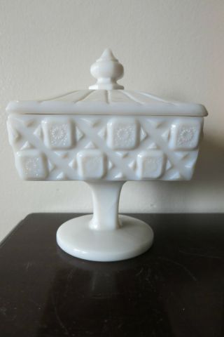 Vintage Westmoreland White Milk Art Glass Covered Candy Dish