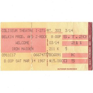 Iron Maiden & Waysted Concert Ticket Stub Richfield Oh 3/14/87 Somewhere On Tour