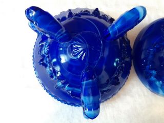 Vintage Blue & White Slag Glass Covered Candy Dish With Sea Shells Westmoreland? 4