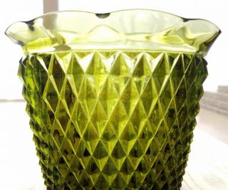 Vintage Indiana Glass Avacado Green Diamond Point Crimped Jardiniere Ice Bucket 2