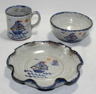 Owens Pottery Seagrove Nc 3 Pc Children 