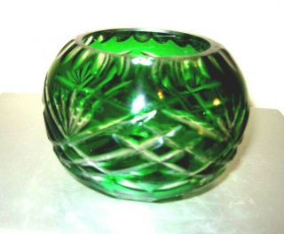 Cut Glass Green Cut To Clear Vintage Small Bowl,  Fans & Diamonds
