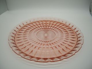 Vtg Pink Depression Glass 13 1/2 In. ,  Diamond Pattern Cake Plate Serving Platter