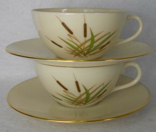 Lenox China Cattail Pattern Cup & Saucer Set Coupe Shape - Set Of Two (2) - 2 "