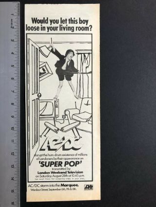 Ac/dc 1976 5x16 " Tv & Concert Appearance Ad “super Pop”