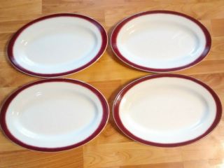 4 Vintage Buffalo China Restaurant Ware Oval Plate 12 1/2 " Platter Burgundy Red