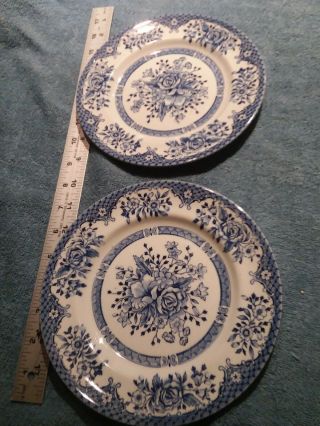Vtg Wood & Sons England Blue White Floral 8 " Fine China Porcelain Dessert Plates