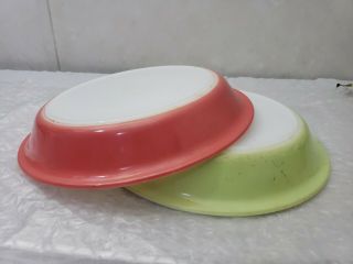 2 Vintage Pyrex Flamingo Pink And Lime Green 8 1/2 " Wide Pie Plate 209 Usa