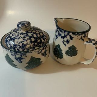 Tienshan Folk Craft Cabin In The Snow Creamer And Covered Sugar Bowl Set