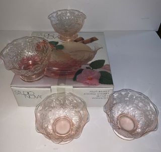 Studio Nova Set Of 4 Footed Sherbet/ice Cream Glass Bowls Pink Boxed Summer