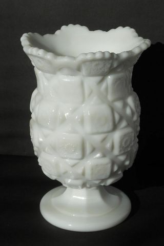 Vintage White Milk Glass Westmoreland Vase Old Quilt Pattern 6.  5 " H 4.  5 " Dia.