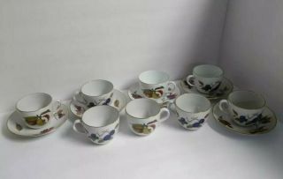 Set Of 5 Vintage Royal Worcester Evesham 8 Tea Cup 5 Saucers England Fruits 1961