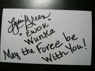 Lydia Green As Ewok Wunka Hand Signed 3x5 Index Card - Return Of The Jedi