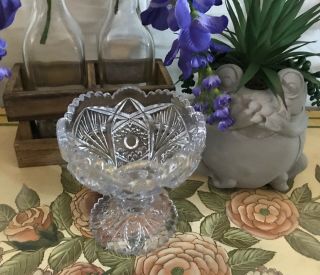 Stunning Vintage Antique Cut Crystal Pedestal Candy Dish Detailed Pattern