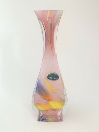 Glass Vase Made In The Style Of Murano Pink Swirl