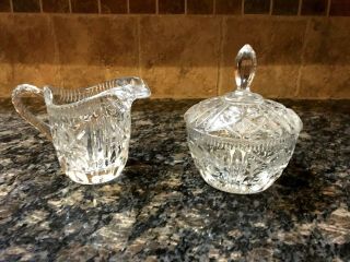 Vintage Cut Crystal Creamer And Sugar Bowl With Lid (d185p 2.  8)