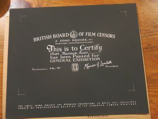 British Bbfc Film Certification Card Massacre River 1949 Western Guy Madison