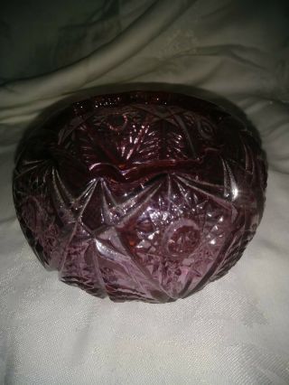 Rare Purple Vintage Small Crystal Cut Glass Bowl With Star Pattern.