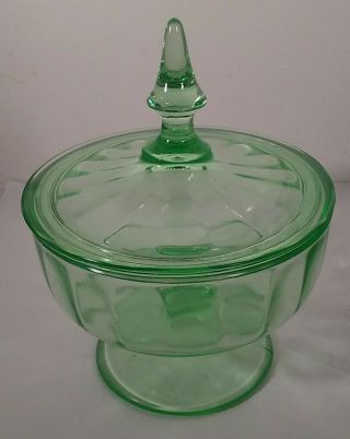 Green Depression Glass Lidded Candy Dish Lovely