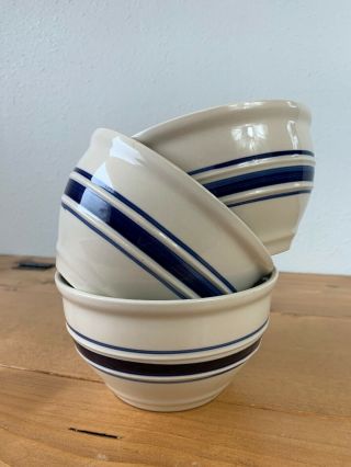 Tienshan Country Crock Stoneware Bowls Set Of 3 Blue Stripe Ceral Soup Farmhouse