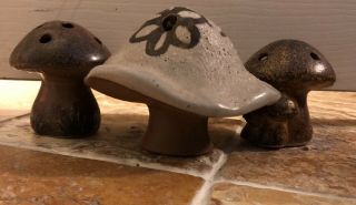 3 Vintage Mushroom Pottery Flower Frog Pair Retro 70s