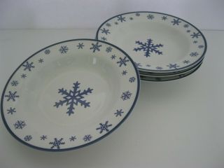 Meiwa Art Snowflake Blue And White Bowls Set Of 4 Discontinued Dated 2000