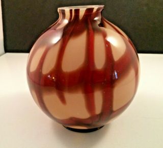 Gorgeous 5 1/2 " Tall Blown Art Glass Vase Red & White Made In Czechoslovakia